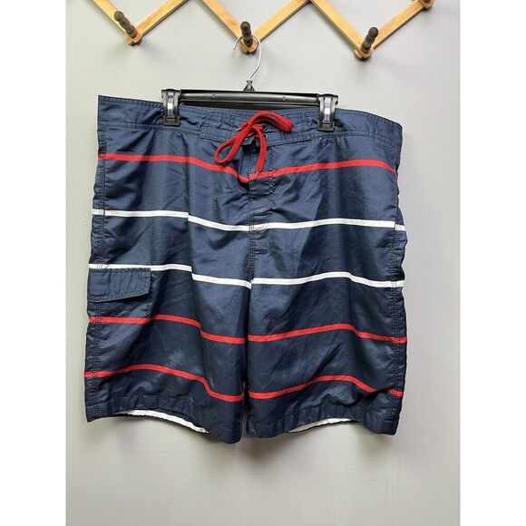 Old Navy Swim Trunks Mens XXL Navy Red White Drawstring Tie Mesh Lined Striped - Picture 1 of 6